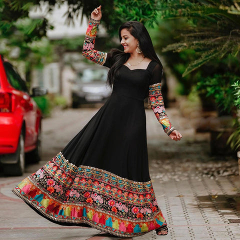 Buy Black Digital Printed Organza Gown Party Wear Online at Best Price |  Cbazaar